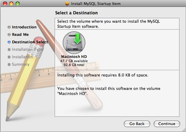 MySQL Startup Item Installer: Step
            3