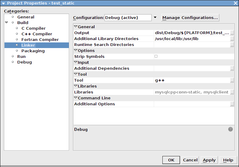 Setting the static library directories
              and file names